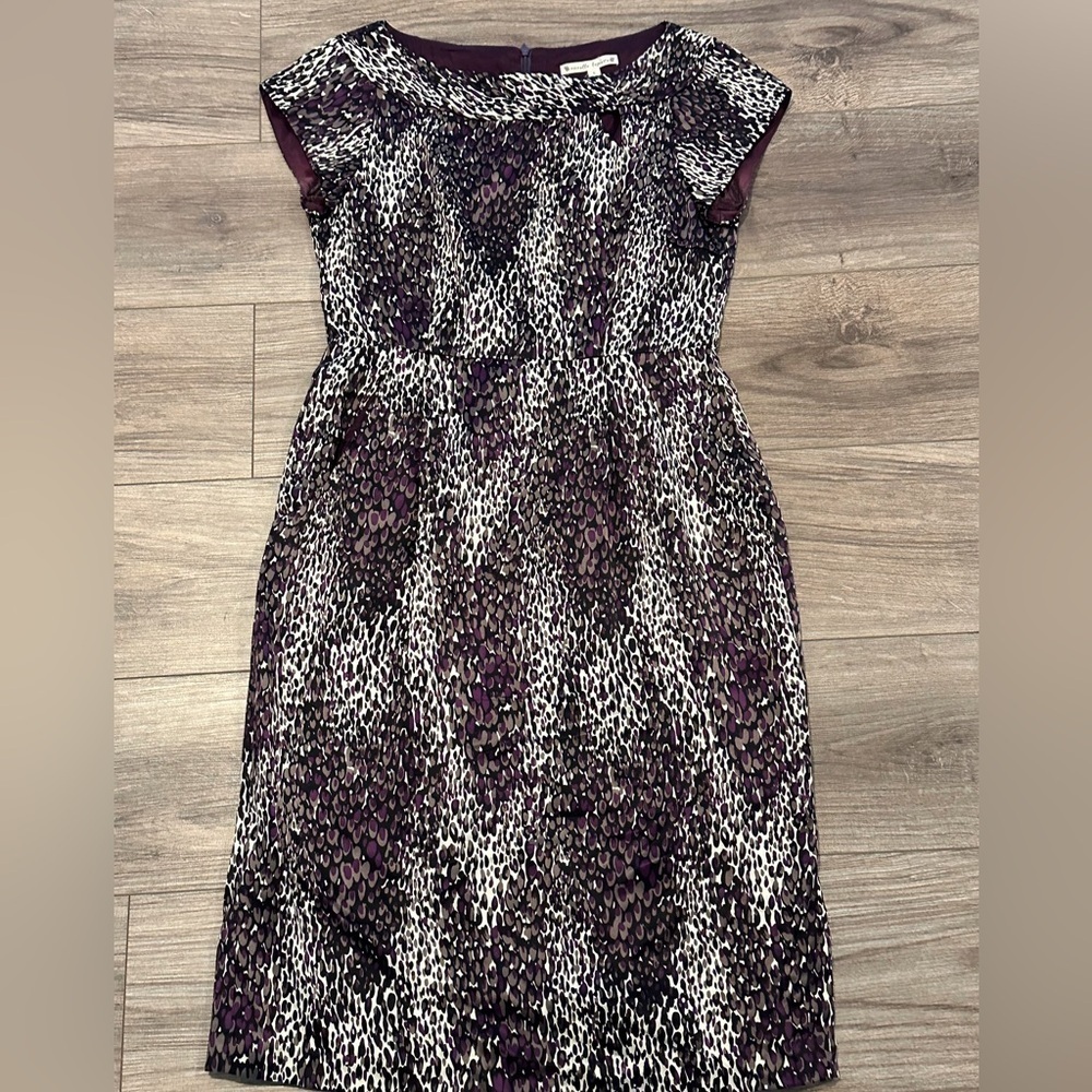 NWT! Nanette Lepore Purple Animal Print Cap Sleeve Silk Sheath Dress - Picture 9 of 11